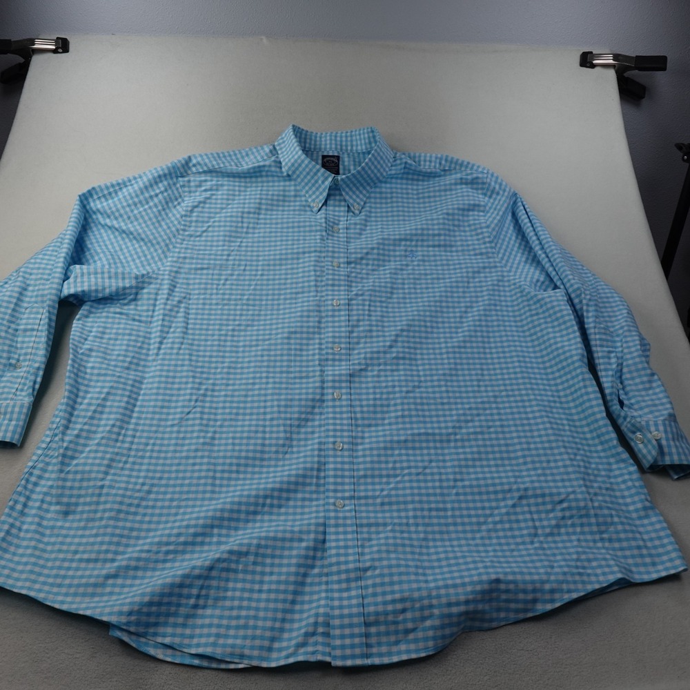 Brooks Brothers Button Down Shirt Mens 4XL Blue Check Non Iron Stretch Work
